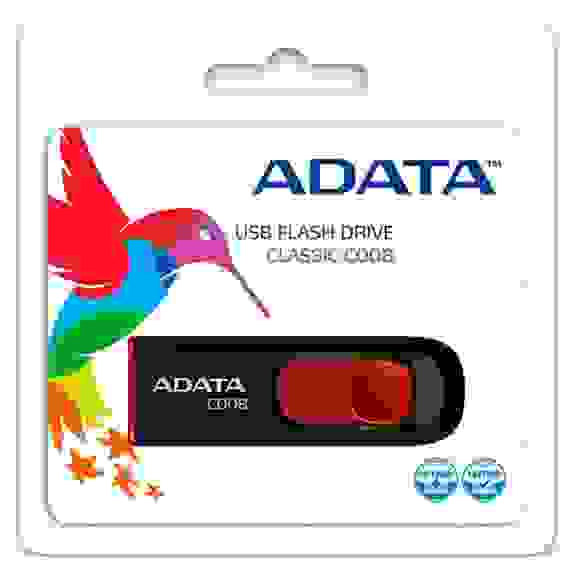 USB накопитель ADATA C008 AC008-16G-RKD USB 2.0, 16GB R30/W6, Black/Red, Retail (609604)