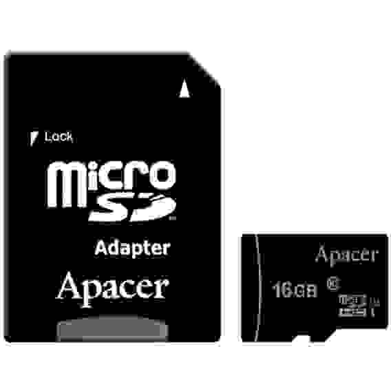 Карта памяти Apacer microSDHC 16GB Apacer Memory Card AP16GMCSH10U1-R UHS-I U1 Class 10, Adapter, (898869) Retail
