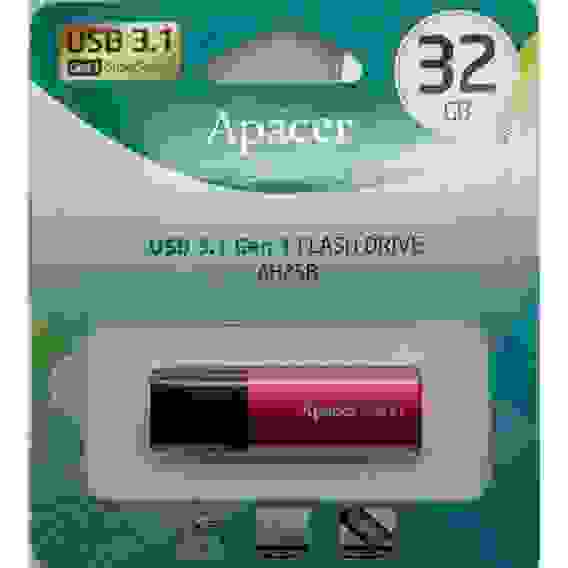 USB накопитель Apacer AH25B AP32GAH25BR-1 USB 3.1, 32GB Gen 1, Red/Black, Metal case, (916280) RTL