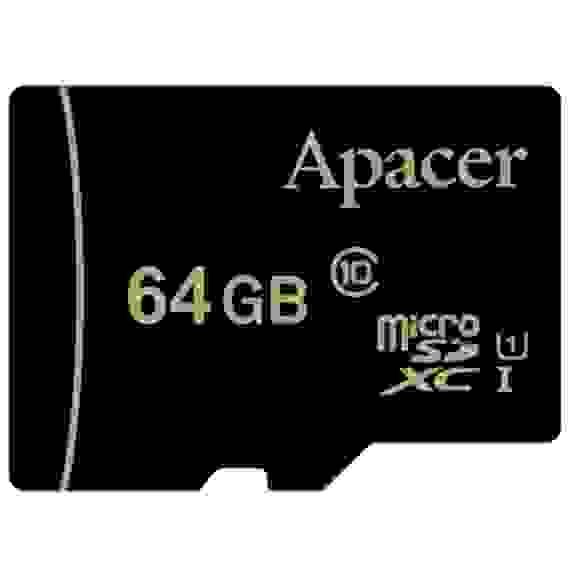 Карта памяти Apacer microSDHC 64GB Apacer Memory Card AP64GMCSX10U1-R UHS-I U1 Class 10, Adapter, (898883) Retail