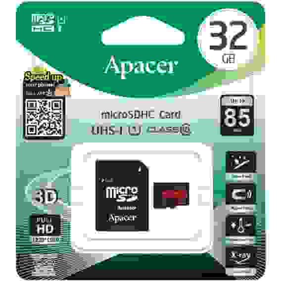 Карта памяти Apacer microSDHC 32GB Apacer Memory Card AP32GMCSH10U5-R UHS-I U1 Class 10, R85, Adapter, RTL (912619)