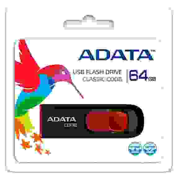 USB накопитель ADATA C008 AC008-64G-RKD USB 2.0, 64GB Black/Red, RTL (791721)
