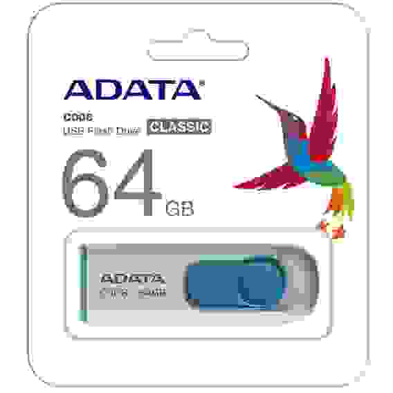 USB накопитель ADATA C008 AC008-64G-RWE USB 2.0, 64GB White/Blue, RTL (791462)