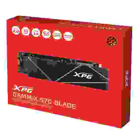 Твердотельный накопитель SSD ADATA XPG GAMMIX S70 BLADE 2TB M.2 2280 AGAMMIXS70B-2T-CS Client PCIe Gen4x4 with NVMe, 7400/6400, IOPS 650/740K, MTBF 2M, 3D TLC, 1480TBW, 0,41DWPD, Heatsink, RTL (933072)