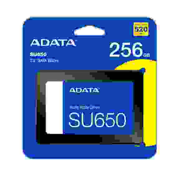 Твердотельный накопитель SSD ADATA SU650 ASU650SS-256GT-R 256GB 2.5" Client SATA 6Gb/s, 520/450, IOPS 40/75K, MTBF 2M, 3D NAND, DRAM less, 140TBW, 0,5DWPD, RTL {100} (931511)
