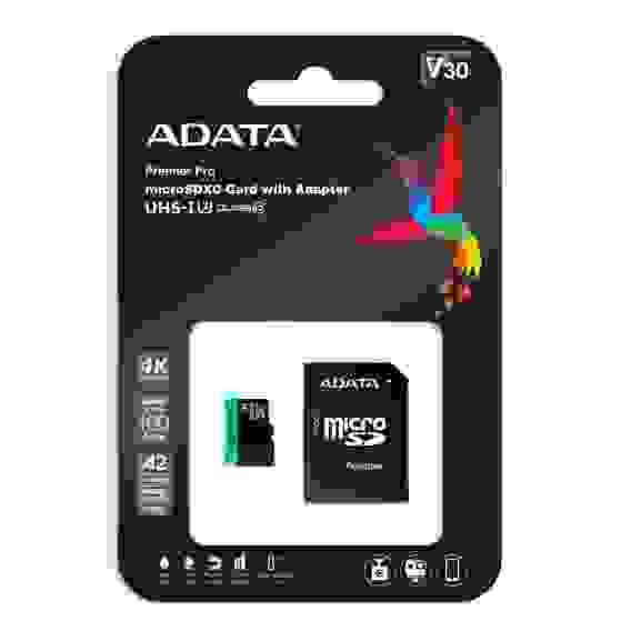 Карта памяти ADATA AUSDX256GUI3V30SA2-RA1 AUSDX256GUI3V30SA2-RA1 UHS-I U3 Class 10/V30S/A2, Adapter, 100/80 MB/s, RTL (771342)