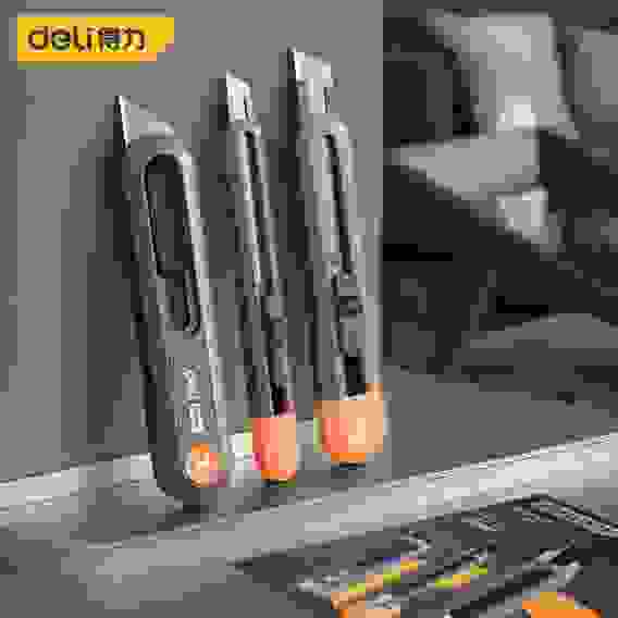 Набор технических ножей "Home Series Gray" Deli HT4003C (ножи 9мм+18мм+Т-образный), эксклюзивный дизайн, корпус из высококачественного софттач пластика