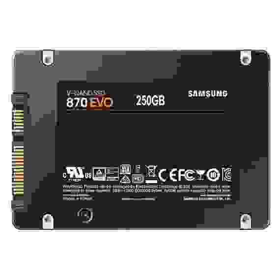 Твердотельный накопитель SSD 2.5" 250GB Samsung 870 EVO Client SSD MZ-77E250B/AM SATA 6Gb/s, 560/530, IOPS 98/88K, MTBF 1.5M 3D NAND TLC, 512MB, 150TBW, 0,33DWPD, RTL