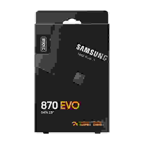 Твердотельный накопитель SSD 2.5" 250GB Samsung 870 EVO Client SSD MZ-77E250B/AM SATA 6Gb/s, 560/530, IOPS 98/88K, MTBF 1.5M 3D NAND TLC, 512MB, 150TBW, 0,33DWPD, RTL