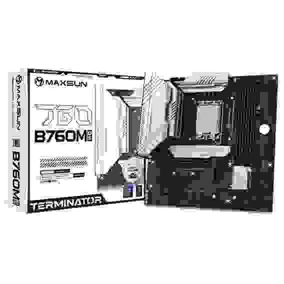 Материнская плата Maxsun MS-Terminator B760M D5 B760, LGA1700, 4*DDR5, 1*PCIEx16, 1*PCIEx4, 3*M.2, 1*TypeC, 4*USB3.2Gen1, 8*USB2.0, 4*SATA3.0, 2.5G, DP, HDMI, M-ATX, RTL