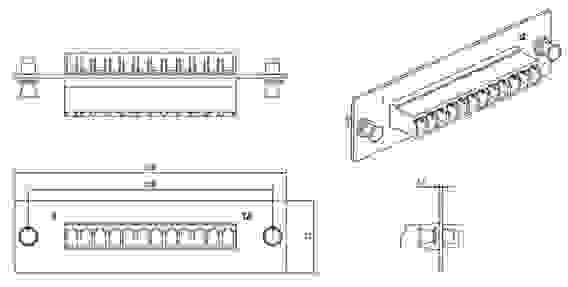 Панель Hyperline FO-FPM-W120H32-12LC-BL Панель для FO-19BX с 12 LC адаптерами, 12 волокон, одномод OS1/OS2, 120x32 мм, адаптеры цвета синий (blue)