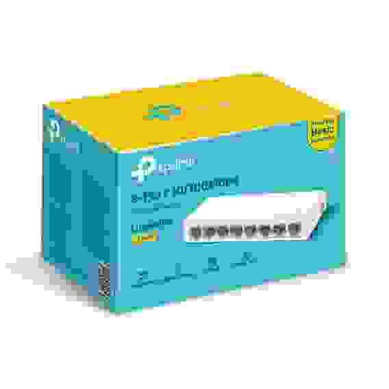 Коммутатор TP-LINK Bad Pack LS1008 8-портовый 10/100 Мбит/с неуправляемый коммутатор, 8 портов RJ45 10/100 Мбит/с, пластиковый корпус, настольный/монтируемый на стену, plug and play, энергосберегающая технология, {48} (089085)