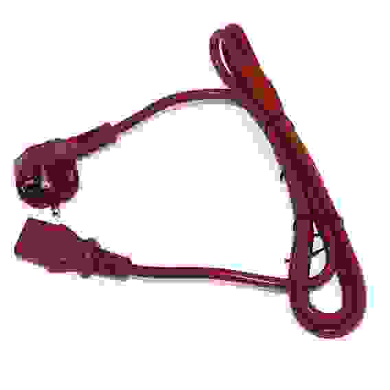 Сетевой кабель Hyperline PWC-IEC13-SHM-5.0-RD питания компьютера (Schuko+C13) (3x1.0), 10A, угловая вилка, 5м, цвет красный (ПВС-АП-3*1,0-250-S22C13-10-5,0 ГОСТ 28244-96)