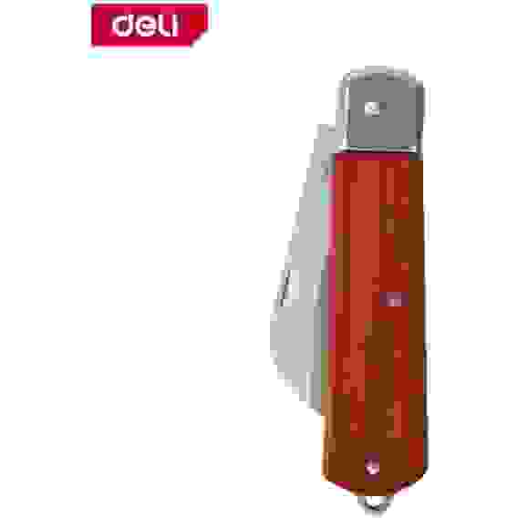 Нож электрика изогнутый складной Deli DL0060 длина 200мм, нержавеющая сталь, деревянная рукоять