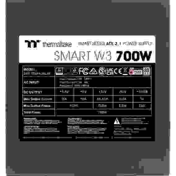 Блок питания ПК Thermaltake Smart W3 700 /0700W/Non Modular/Non Light/Full Range/Analog/80 Plus/EU/Non JP CAP/All Flat Cables/ATX 3.1