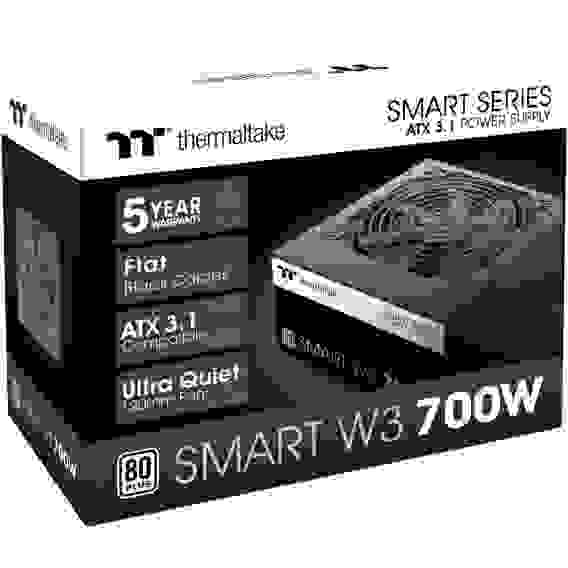 Блок питания ПК Thermaltake Smart W3 700 /0700W/Non Modular/Non Light/Full Range/Analog/80 Plus/EU/Non JP CAP/All Flat Cables/ATX 3.1