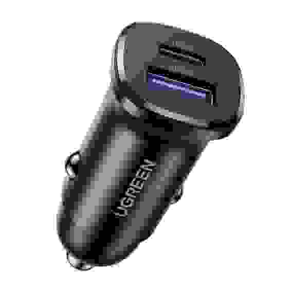 Автомобильное зарядное устройство UGREEN EC305 (25845) USB-C PD+USB-A QC 30W Fast Car Charger с чехлом. Цвет: черный