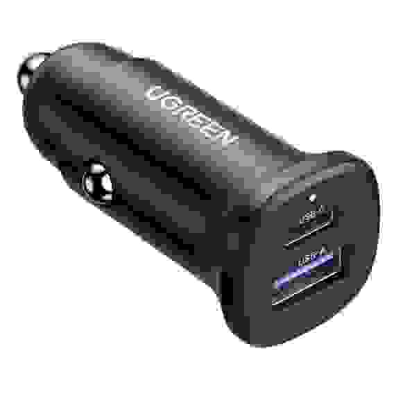Автомобильное зарядное устройство UGREEN EC305 (25845) USB-C PD+USB-A QC 30W Fast Car Charger с чехлом. Цвет: черный