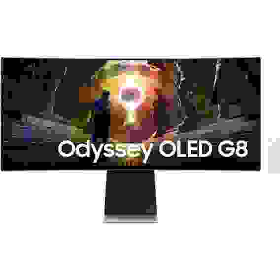 Монитор 34" SAMSUNG S34DG852SI Odyssey OLED G8 Ultra WQHD Smart Curved OLED, 3440x1440, 175Hz, 0,03ms, 250сd/m, 1000000:1, HDR10 | 2xHDMI(2.1), DP(1.4), 2xUSB3.0 | HAS, ExPSU, Speakers, Vesa 100, Silver/Black