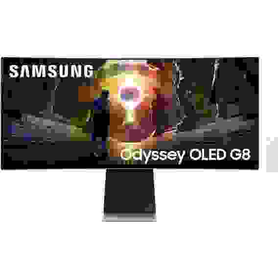 Монитор 34" SAMSUNG S34DG852SI Odyssey OLED G8 Ultra WQHD Smart Curved OLED, 3440x1440, 175Hz, 0,03ms, 250сd/m, 1000000:1, HDR10 | 2xHDMI(2.1), DP(1.4), 2xUSB3.0 | HAS, ExPSU, Speakers, Vesa 100, Silver/Black