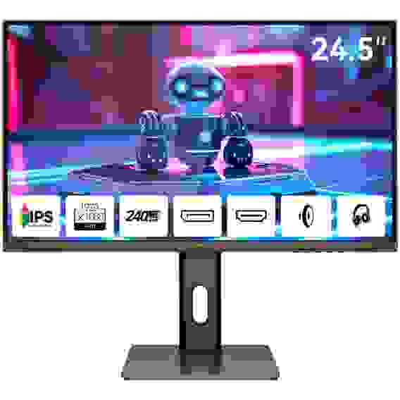 Монитор 24.5" AIWA MD2510 IPS, 1920x1080, 240Hz, 1ms, 350сd/m, 1000:1, HDR | 2xHDMI(2.0), 2xDP(1.2) | HAS, Pivot, Swivel, ExPSU, Speakers, Vesa 75, Black