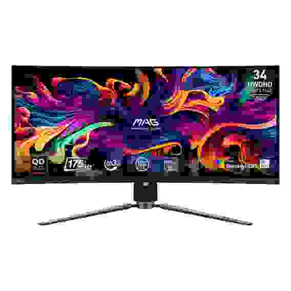 Монитор 34.18" MSI MAG 341CQP QD-OLED Curved QD-OLED, 3440x1440, 175Hz, 0,03ms, 250сd/m, 1500000:1, HDR10 | 2xHDMI(2.1), DP(1.4a), Type-C(PD-15W), 2xUSB2.0 | HAS, Swivel, InPSU, Vesa 100, Black