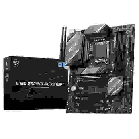 Материнская плата MSI BadPack B760 GAMING PLUS WIFI B760, LGA1700, 4*DDR5, 5*PCIEx16, 2*M.2, 2*TypeC, 2*USB3.2Gen2, 2*USB3.2Gen1, 8*USB2.0, 4*SATA3.0, 2.5G, DP, HDMI, ATX, RTL bp
