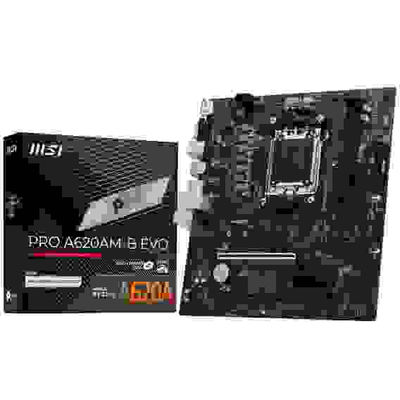 Материнская плата MSI PRO A620AM-B EVO A620, AM5, 2*DDR5, 1*PCIEx16, 1*PCIEx1, 1*M.2, 1*TypeC, 6*USB3.2Gen1, 6*USB2.0, 2*SATA3.0, 2.5G, VGA, HDMI, M-ATX, RTL