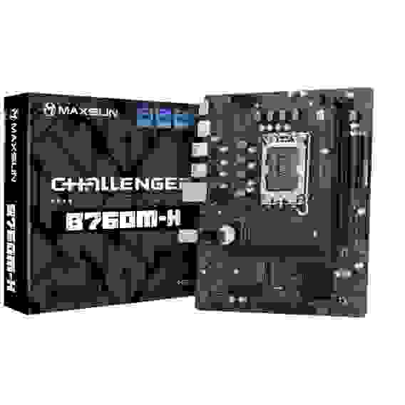 Материнская плата Maxsun MS-Challenger B760M-H B760, LGA1700, 2*DDR4, 1*PCIEx16, 1*PCIEx1, 2*M.2, 2*TypeC, 6*USB3.2Gen1, 4*USB2.0, 3*SATA3.0, 1G, DP, HDMI, M-ATX, RTL