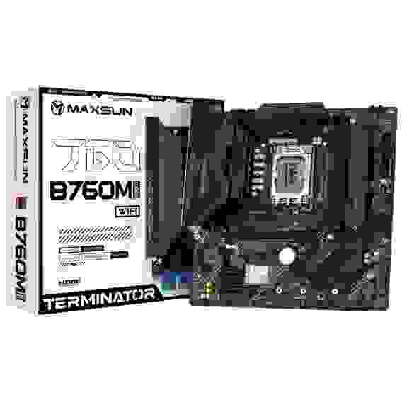 Материнская плата Maxsun MS-Terminator B760ITX D4 WIFI V3 LGA1700, B760, 2xDDR4, 1*PCIEx16, 2*M.2, 2xTypeC, 5*USB3.2Gen1, 5*USB2.0, 4*SATA3.0, 2.5G, VGA, HDMI, Mini-ITX, RTL