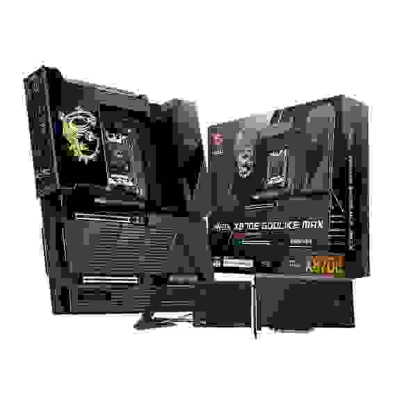 Материнская плата MSI MEG X870E GODLIKE MAX X870E, AM5, 4*DDR5, 2*PCIEx16, 1*PCIEx4, 5*M.2, 5*TypeC, 8*USB3.2Gen2, 4*USB3.2Gen1, 4*USB2.0, 4*SATA3.0, 10G, 5G, 2*TypeC(DP), Е-ATX, RTL